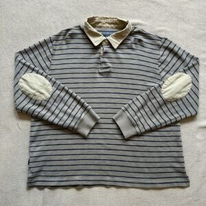Ll Bean Signature Striped Rugby Soft Long Sleeve Polo Button Up Shirt Large